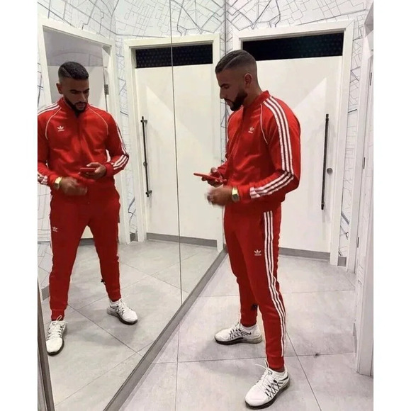 Adidas S Originals Tracksuit 2 PC Set Red White Side Stripes Jogger Pants Jacket